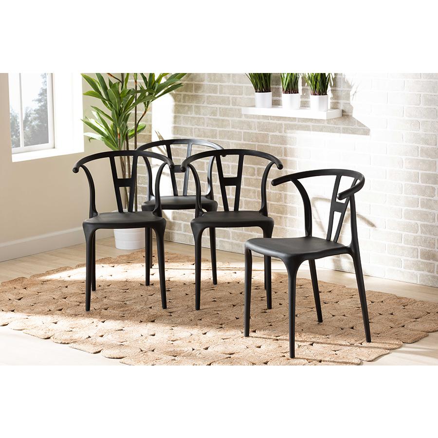 Warner Modern and Contemporary Black Plastic 4-Piece Dining Chair Set. Picture 17