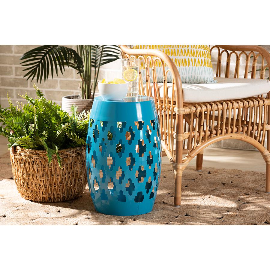 Branson Modern and Contemporary Blue Finished Metal Outdoor Side Table. Picture 15