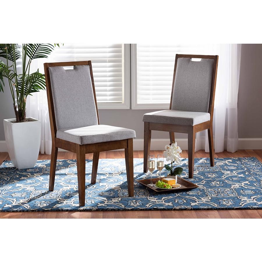 Grey Fabric Upholstered and Walnut Brown Finished Wood 2-Piece Dining Chair Set. Picture 19