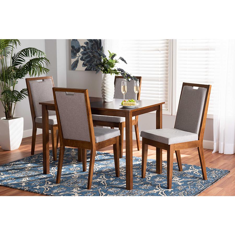 Grey Fabric Upholstered and Walnut Brown Finished Wood 5-Piece Dining Set. Picture 21