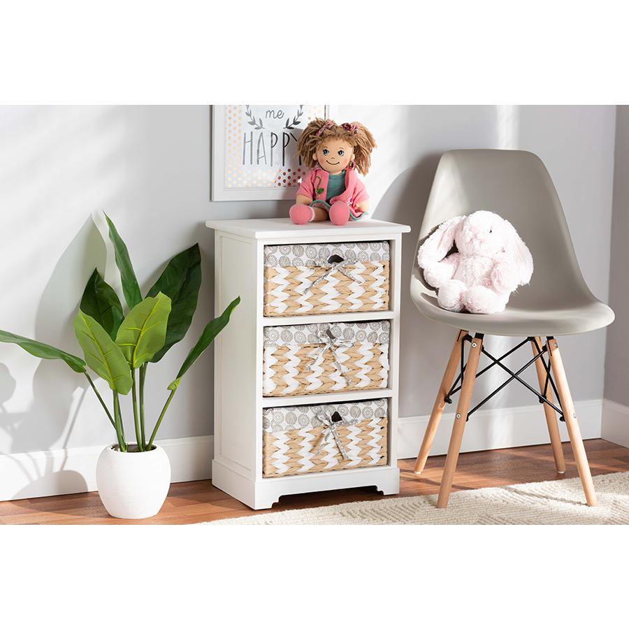 Rianne Modern Transitional White Finished Wood 3-Basket Storage Unit. Picture 21