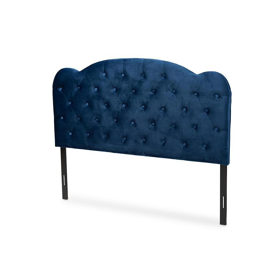 Baxton Studio Clovis Modern and Contemporary Navy Blue Velvet Fabric Upholstered King Size Headboard. The main picture.