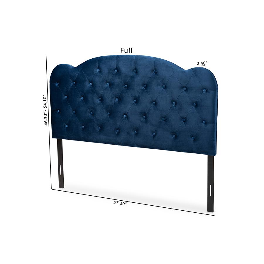 Baxton Studio Clovis Modern and Contemporary Navy Blue Velvet Fabric Upholstered King Size Headboard. Picture 6