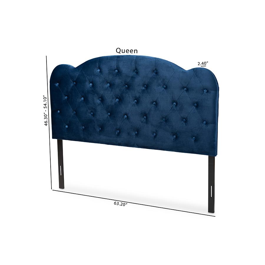 Baxton Studio Clovis Modern and Contemporary Navy Blue Velvet Fabric Upholstered King Size Headboard. Picture 7