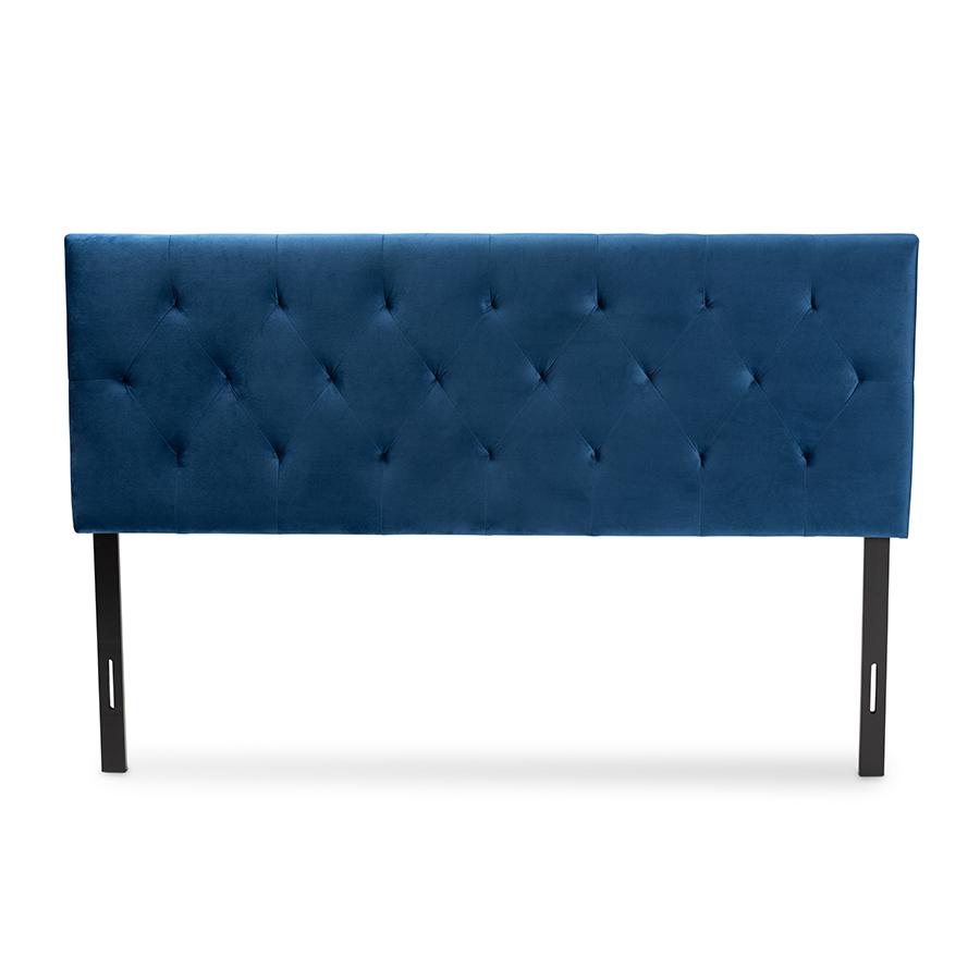 Baxton Studio Felix Modern and Contemporary Navy Blue Velvet Fabric Upholstered King Size Headboard. Picture 2
