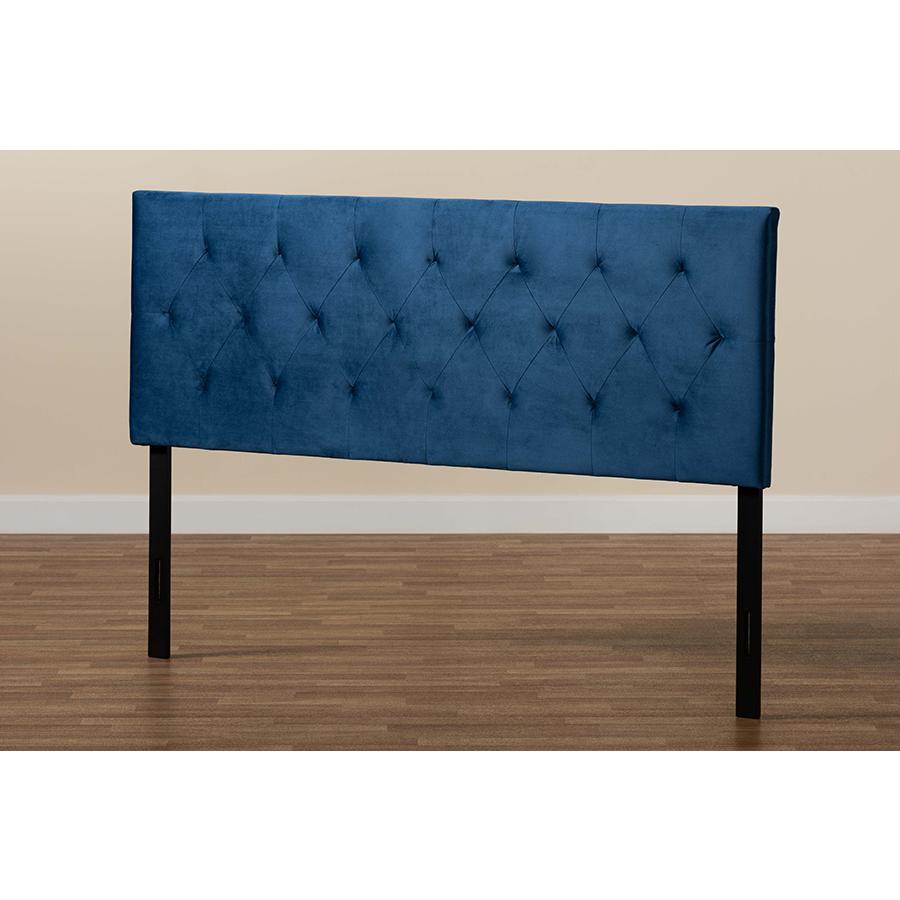 Baxton Studio Felix Modern and Contemporary Navy Blue Velvet Fabric Upholstered King Size Headboard. Picture 5