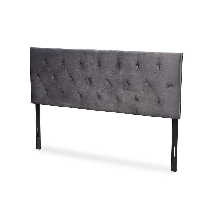 Felix Modern and Contemporary Grey Velvet Fabric Upholstered King Size Headboard. Picture 1