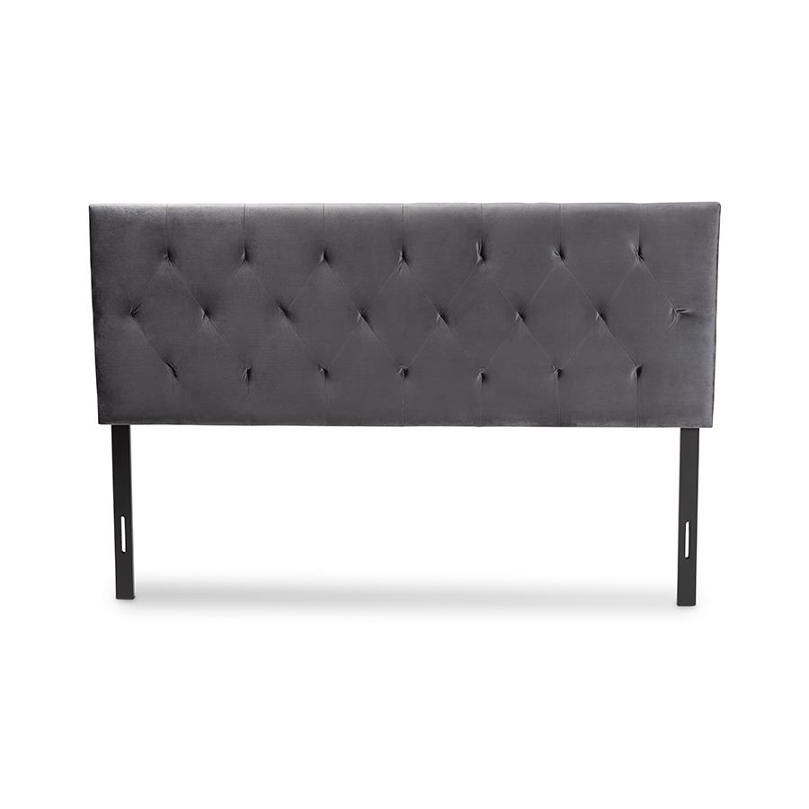 Felix Modern and Contemporary Grey Velvet Fabric Upholstered King Size Headboard. Picture 2