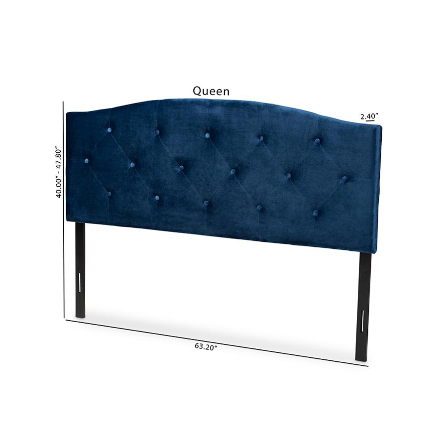 Navy Blue Velvet Fabric Upholstered Queen Size Headboard. Picture 7