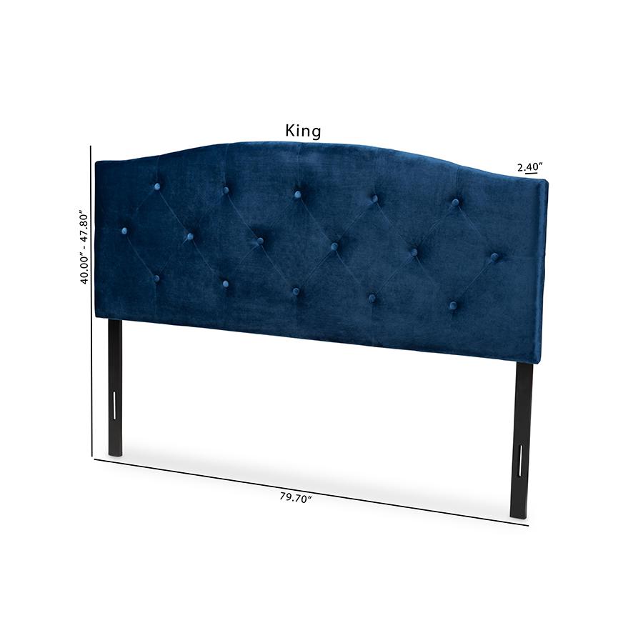 Navy Blue Velvet Fabric Upholstered Queen Size Headboard. Picture 8