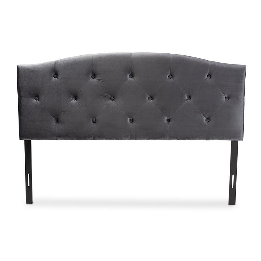 Baxton Studio Leone Modern and Contemporary Grey Velvet Fabric Upholstered King Size Headboard. Picture 2
