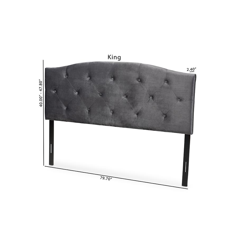 Baxton Studio Leone Modern and Contemporary Grey Velvet Fabric Upholstered King Size Headboard. Picture 8