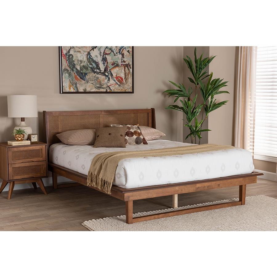 Aveena Mid-Century Modern Walnut Brown Finished Wood Queen Size Platform Bed. Picture 21