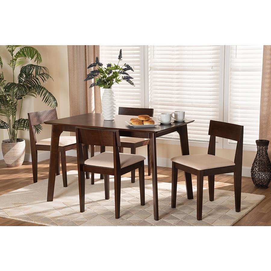 Cream Fabric and Dark Brown Finished Wood 5-Piece Dining Set. Picture 21