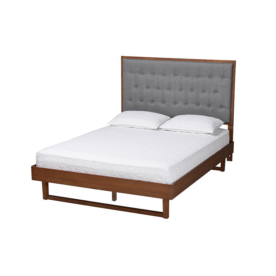 Walnut Brown Finished Wood Queen Size Platform Bed. Picture 1