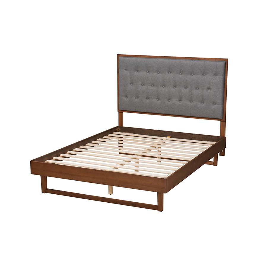 Walnut Brown Finished Wood Queen Size Platform Bed. Picture 3