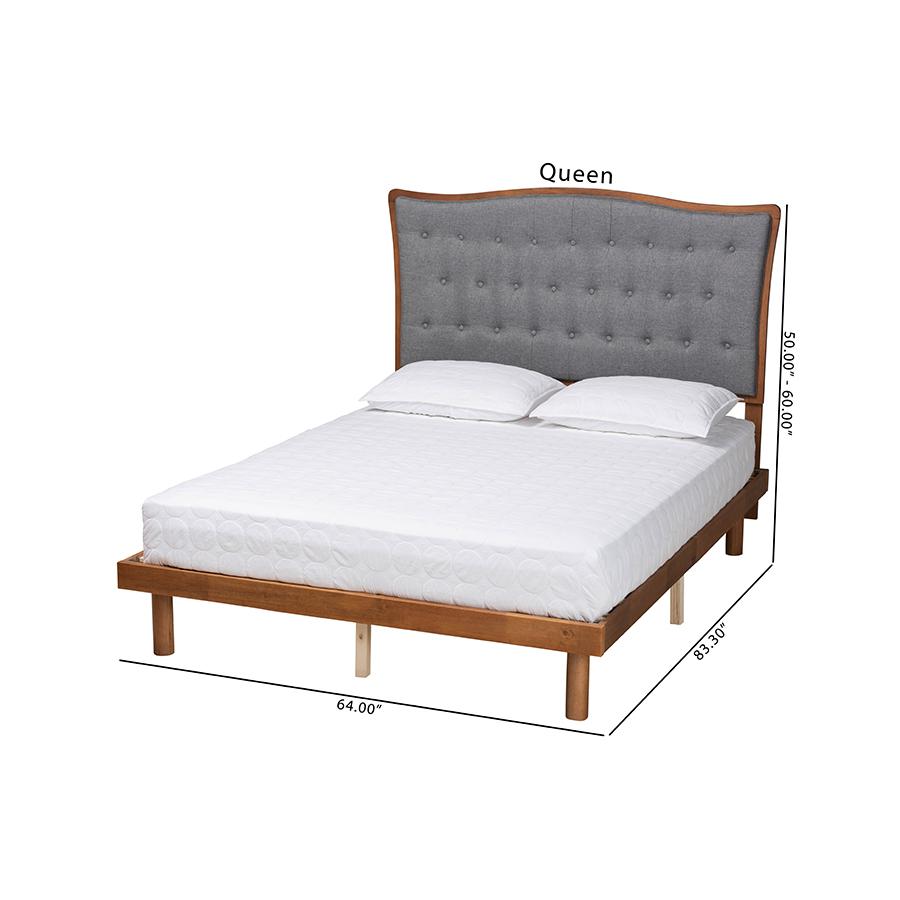 Walnut Brown Finished Wood Queen Size Platform Bed. Picture 9