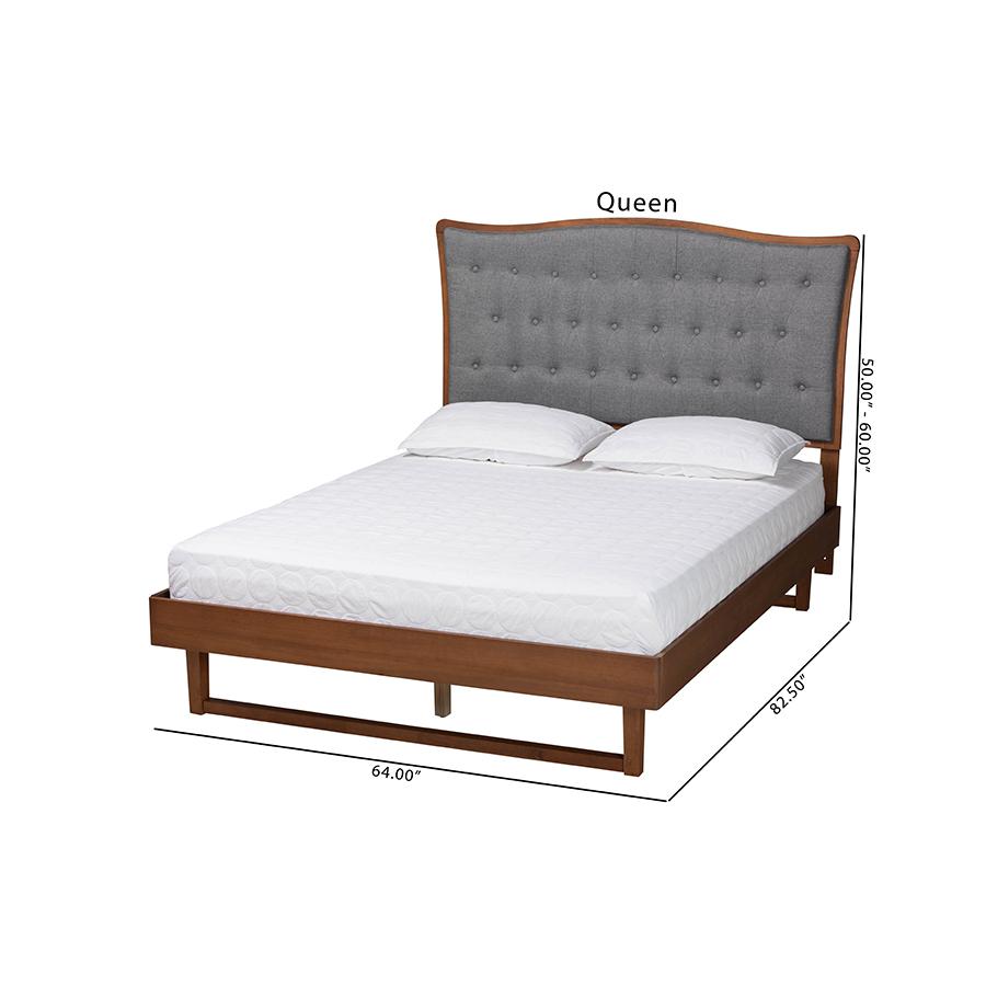 Walnut Brown Finished Wood Queen Size Platform bed. Picture 9