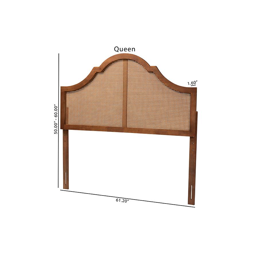 Traditional Ash Walnut Finished Wood Queen Size Headboard with Rattan. Picture 7