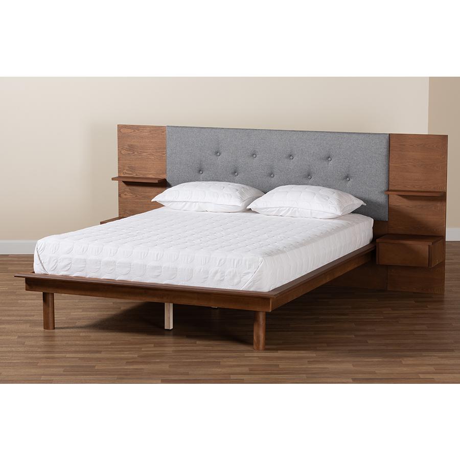 Walnut Finished Wood King Size Platform Storage Bed with Built-In Nightstands. Picture 11