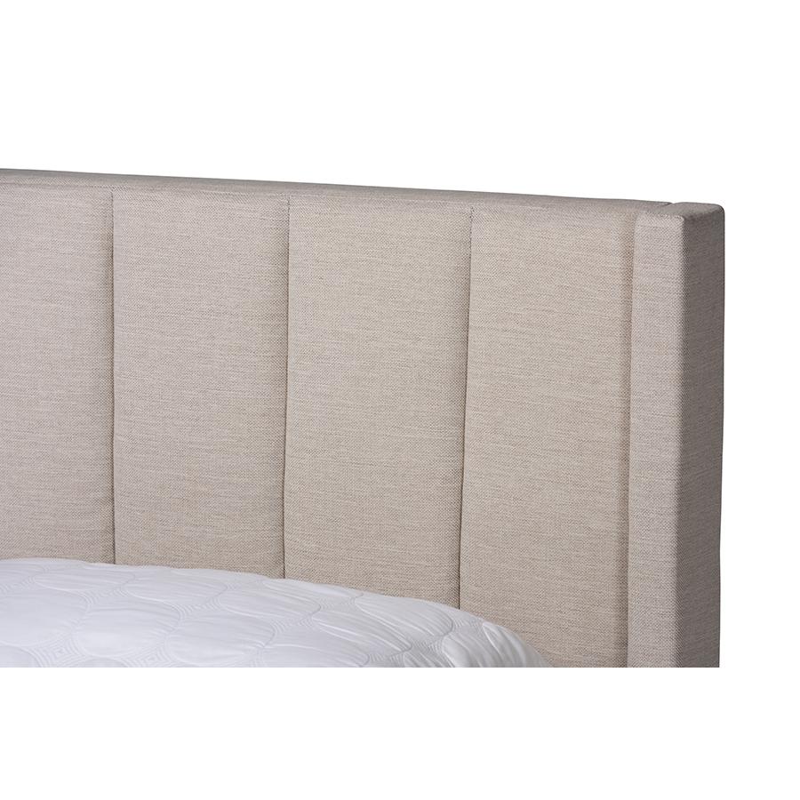 Transitional Beige Fabric Queen Size 3-Drawer Storage Platform Bed. Picture 6