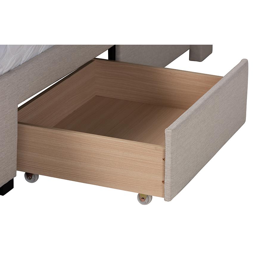 Transitional Beige Fabric Queen Size 3-Drawer Storage Platform Bed. Picture 7