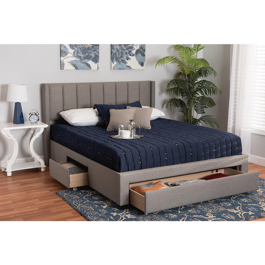 Transitional Grey Fabric Queen Size 3-Drawer Storage Platform Bed. Picture 11