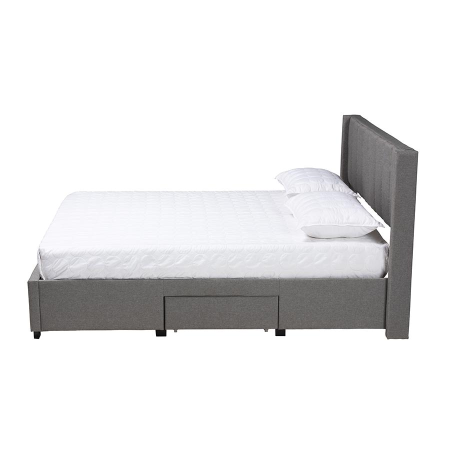 Transitional Grey Fabric Queen Size 3-Drawer Storage Platform Bed. Picture 3