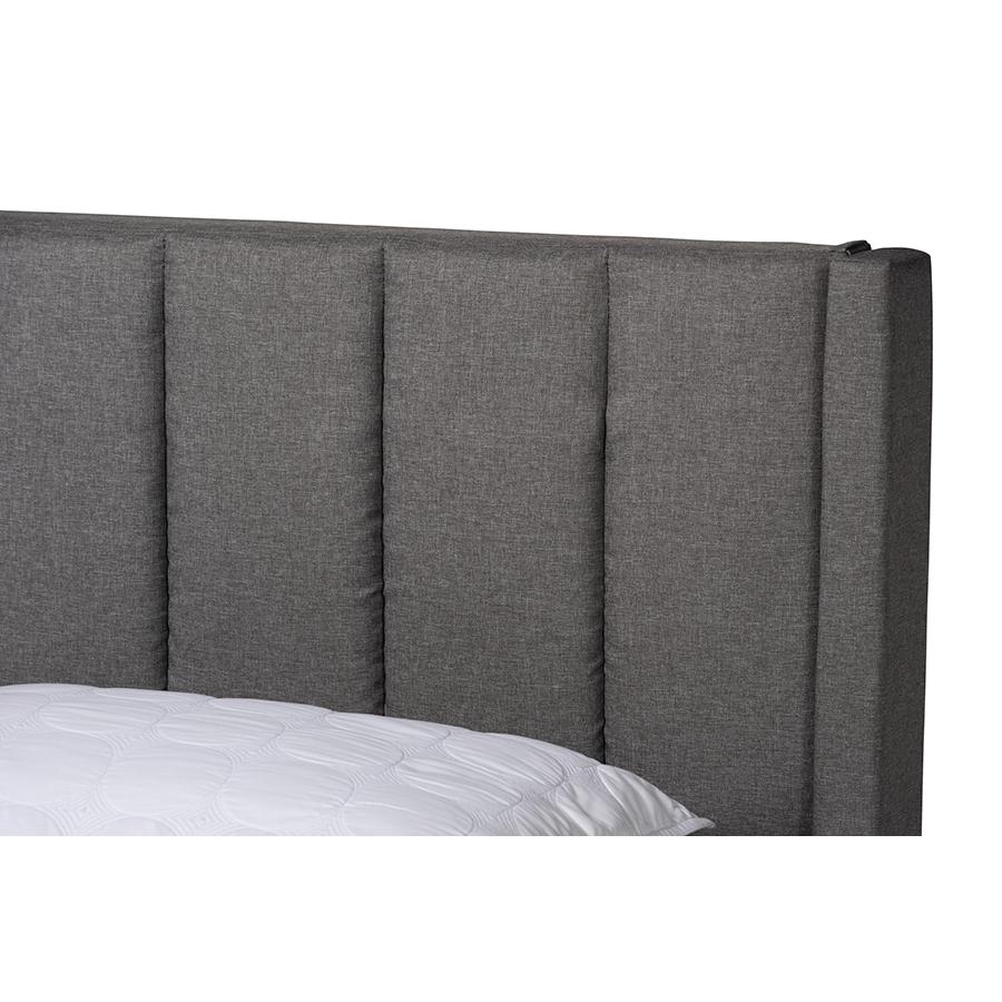 Transitional Grey Fabric Queen Size 3-Drawer Storage Platform Bed. Picture 6