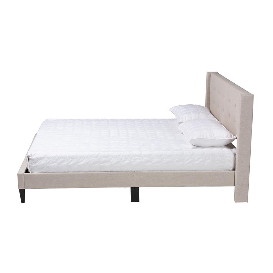Transitional Beige Fabric Upholstered Queen Size Platform Bed. Picture 2