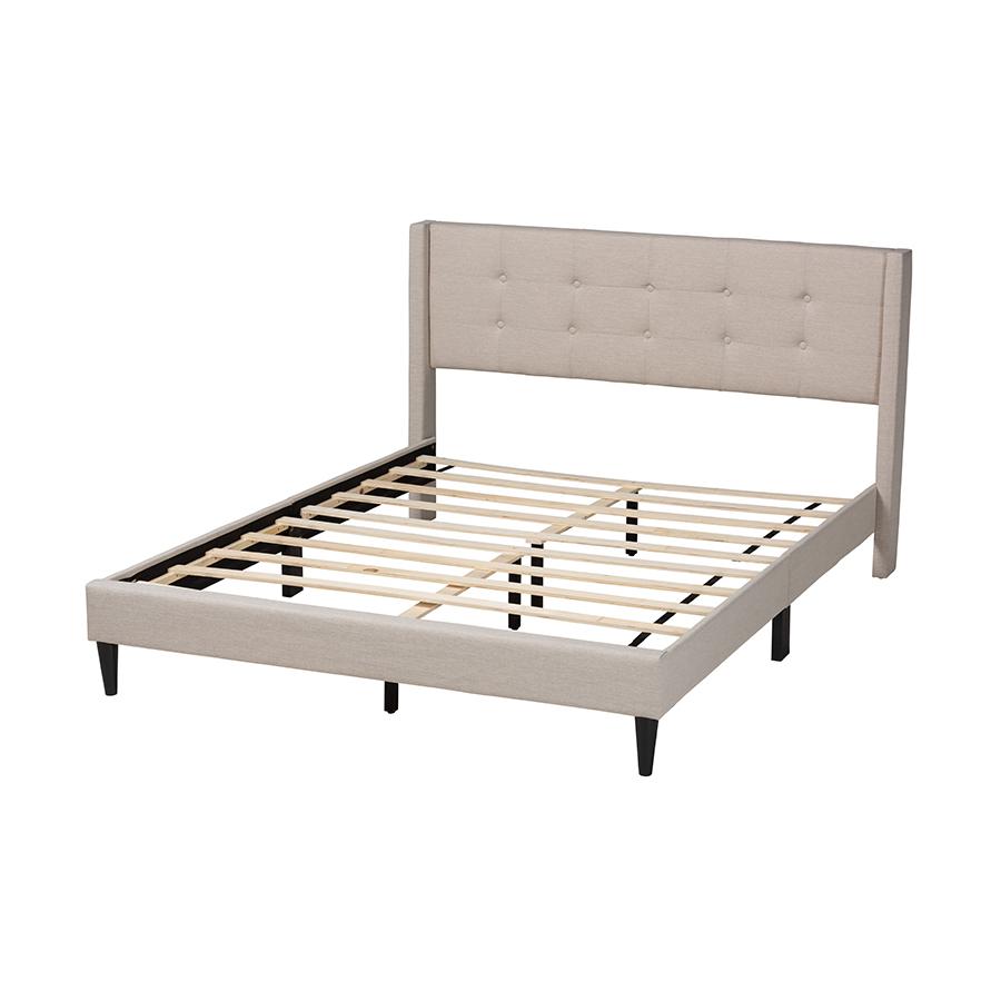 Transitional Beige Fabric Upholstered Queen Size Platform Bed. Picture 3
