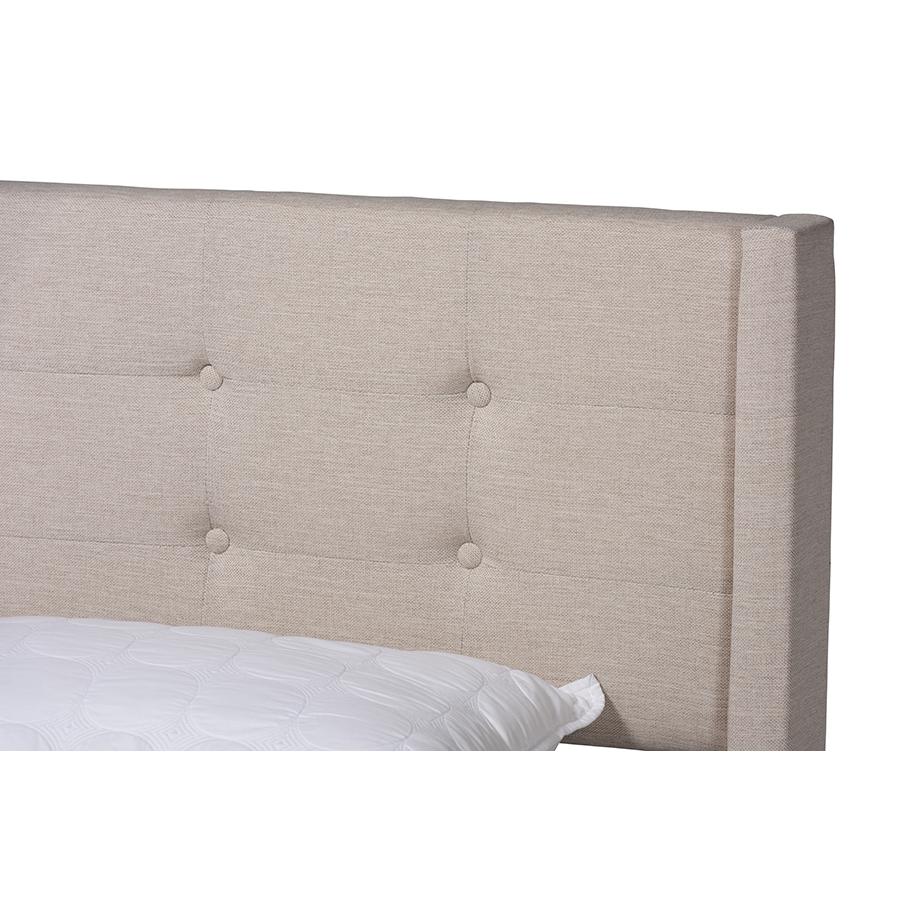 Transitional Beige Fabric Upholstered Queen Size Platform Bed. Picture 4