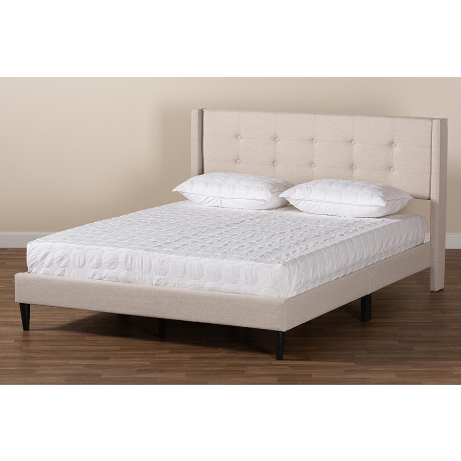 Transitional Beige Fabric Upholstered Queen Size Platform Bed. Picture 8