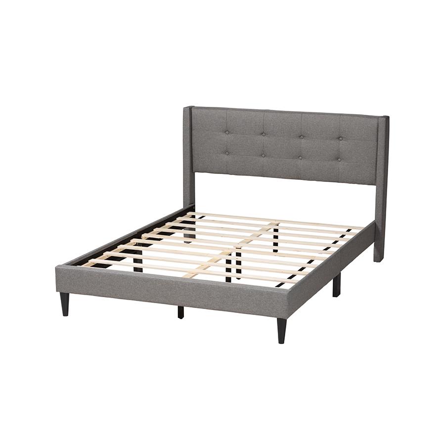 Transitional Grey Fabric Upholstered Queen Size Platform Bed. Picture 3