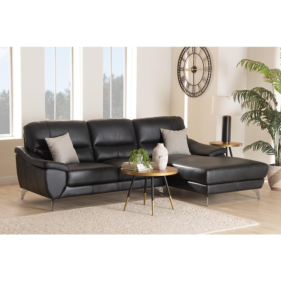 Townsend Modern Black Full Leather Sectional Sofa with Right Facing Chaise. Picture 15
