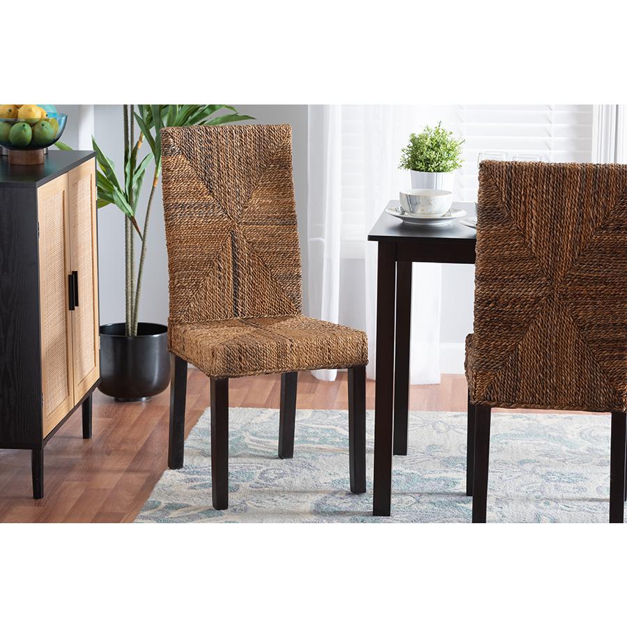 Bohemian Dark Brown Mahogany Wood and Seagrass Dining Chair. Picture 21