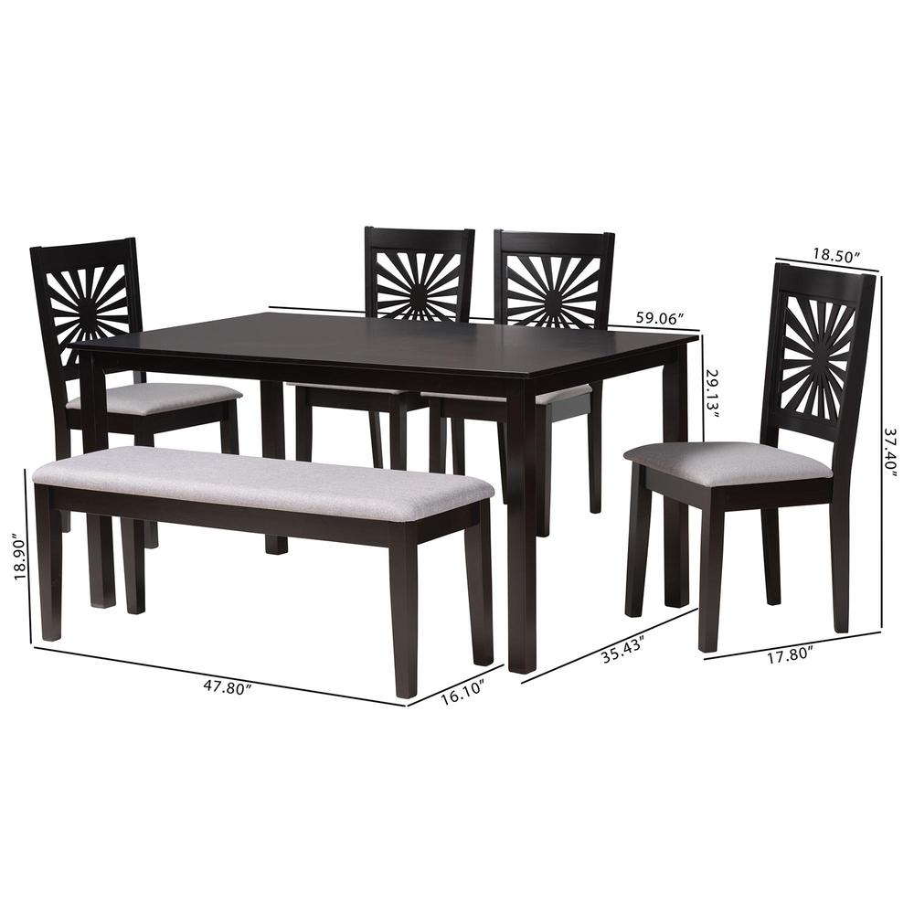 Olympia Modern Grey Fabric and Espresso Brown Finished Wood 6-Piece Dining Set. Picture 23