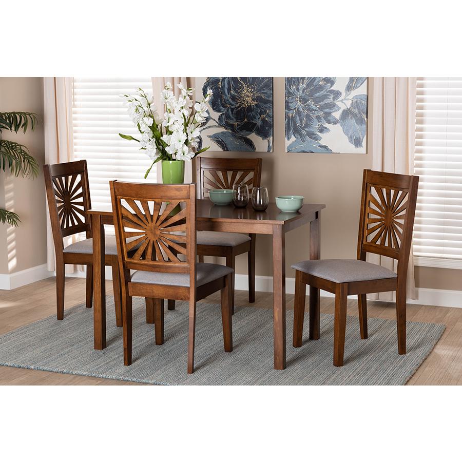 Olympia Modern Grey Fabric and Walnut Brown Finished Wood 5-Piece Dining Set. Picture 21