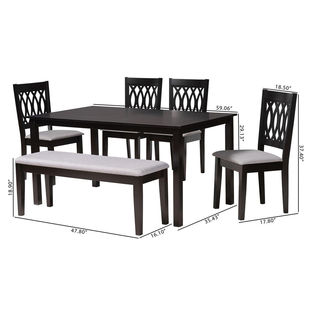 Florencia Modern Grey Fabric and Espresso Brown Finished Wood 6-Piece Dining Set. Picture 23