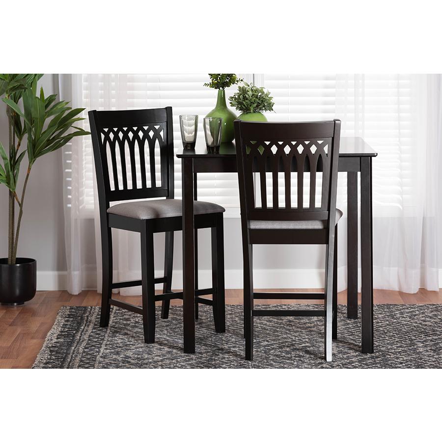 Grey Fabric and Dark Brown Finished Wood 2-Piece Counter Stool Set. Picture 19
