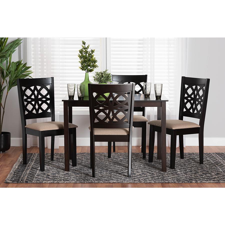 Abigail Modern Beige Fabric and Dark Brown Finished Wood 5-Piece Dining Set. Picture 21