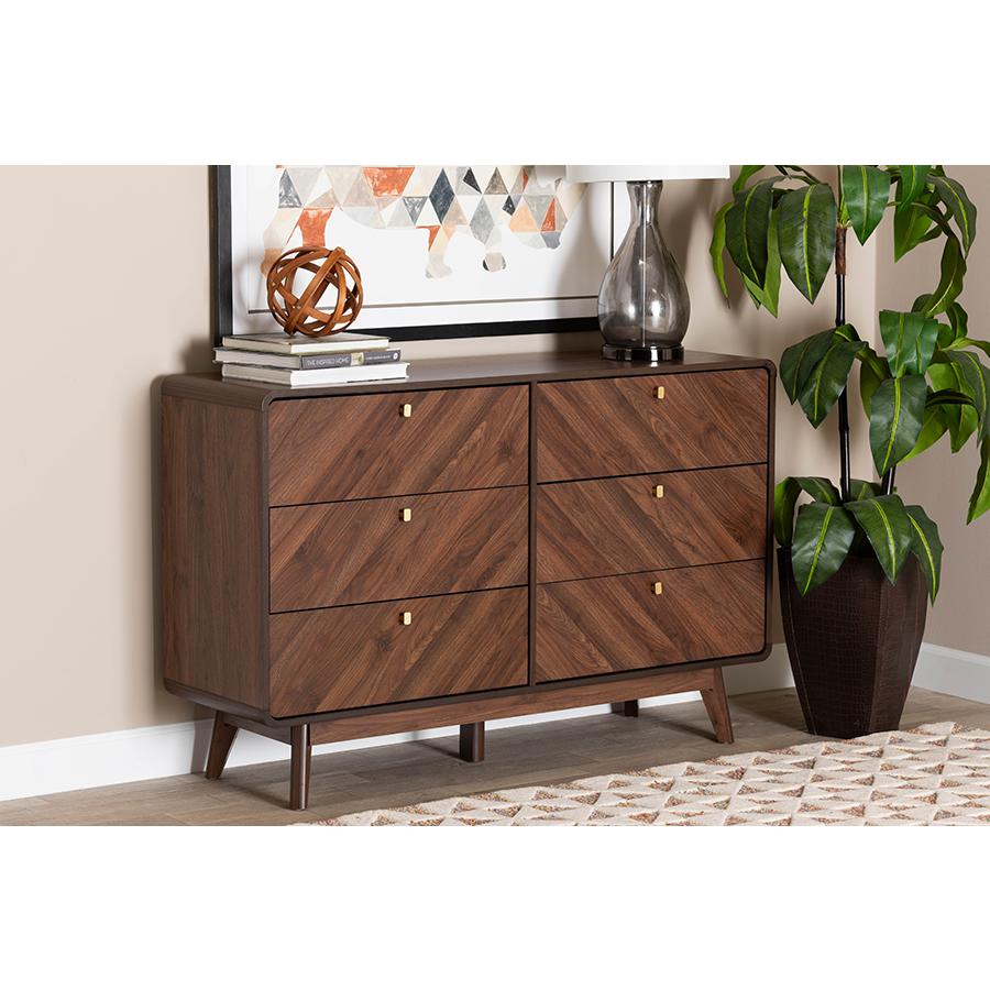 Transitional Walnut Brown Finished Wood 6-Drawer Dresser. Picture 21