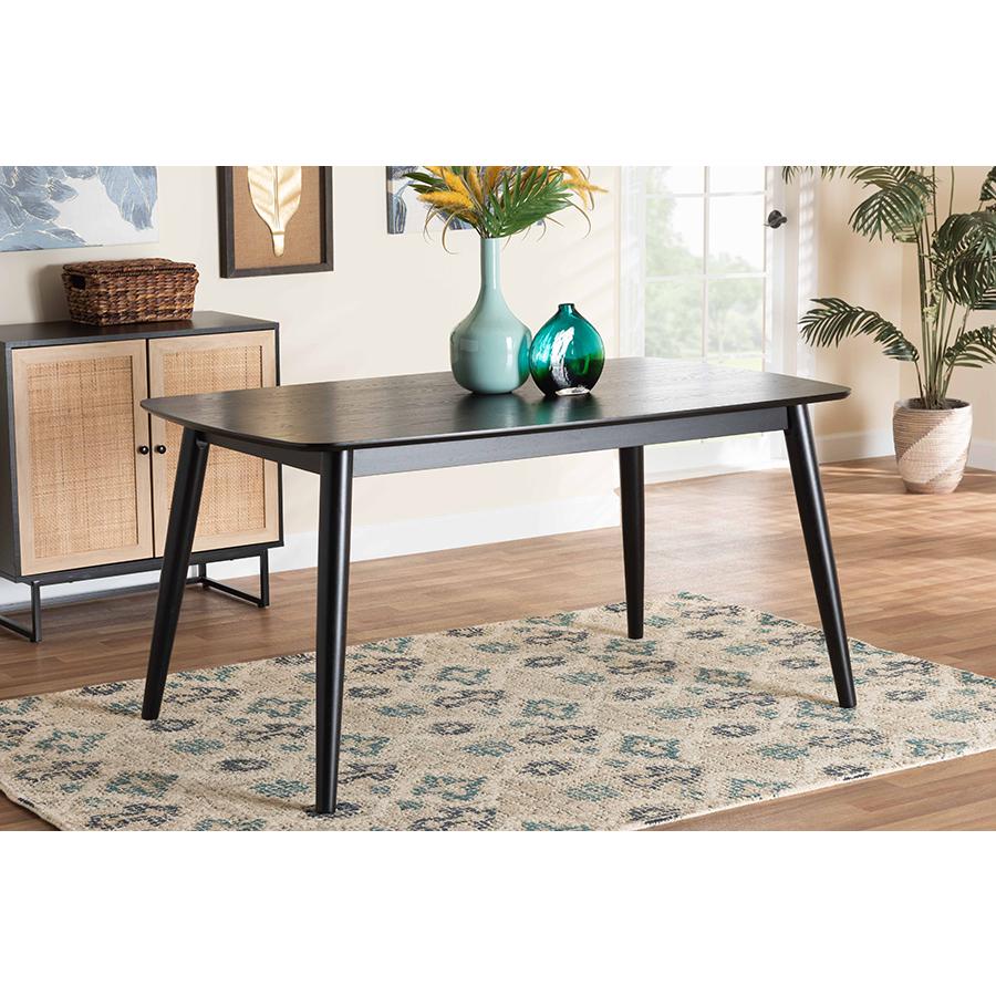 Baxton Studio Flora Mid-Century Modern Black Finished Wood Dining Table. Picture 19