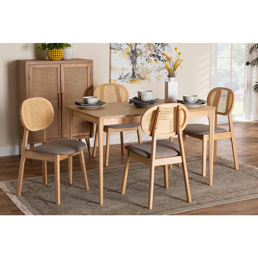 Grey Fabric and Natural Oak Finished Wood 5-Piece Dining Set. Picture 21