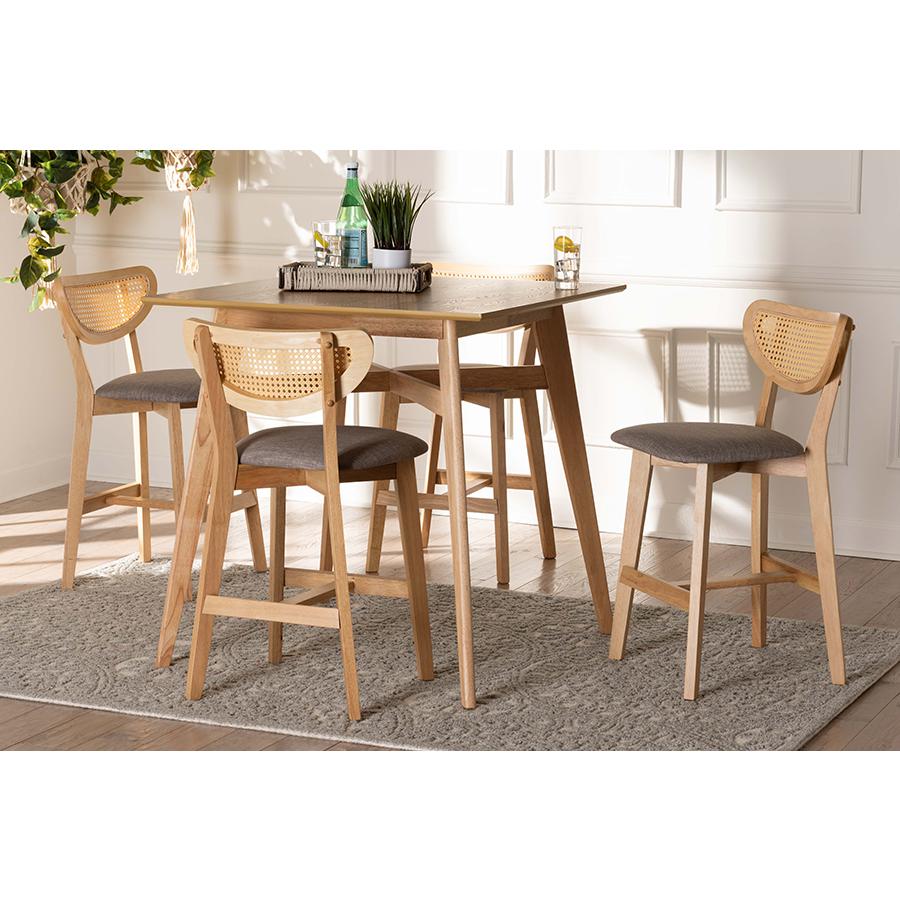 Grey Fabric and Natural Oak Finished Wood 5-Piece Pub Set. Picture 21