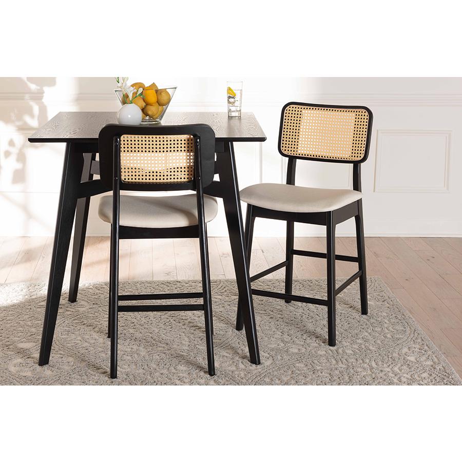 Cream Fabric and Black Finished Wood 2-Piece Counter Stool Set. Picture 19