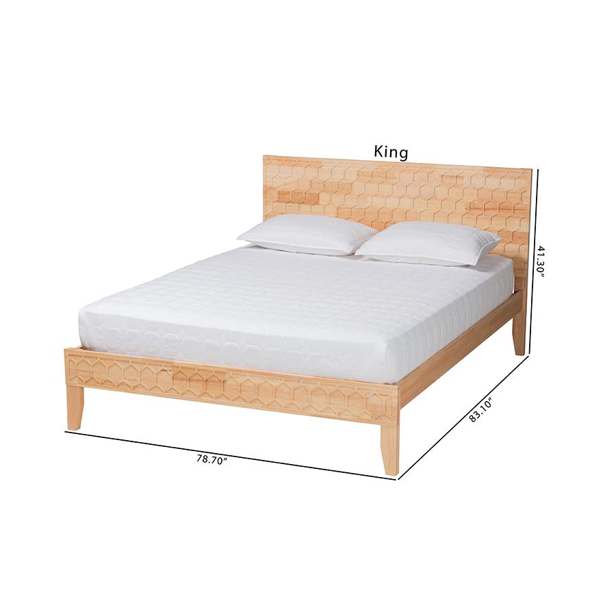Hosea Japandi Carved Honeycomb Natural King Size Platform Bed. Picture 10