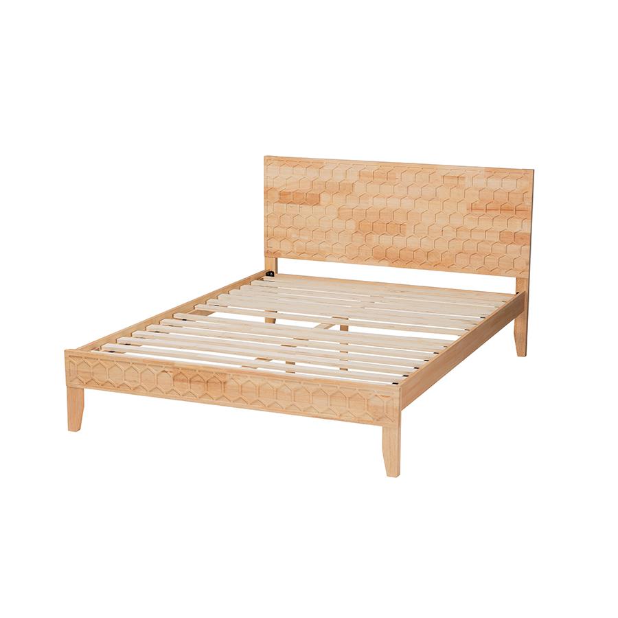 Hosea Japandi Carved Honeycomb Natural King Size Platform Bed. Picture 3