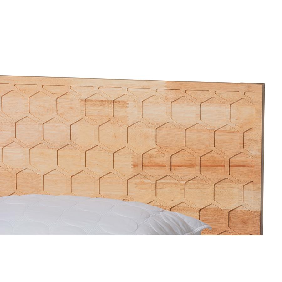 Hosea Japandi Carved Honeycomb Natural King Size Platform Bed. Picture 4