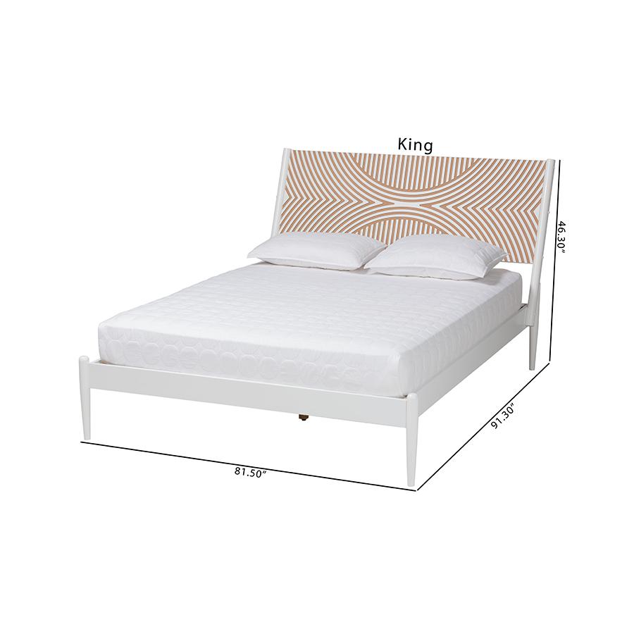 Louetta Coastal White King Size Platform Bed with Carved Contrasting Headboard. Picture 10